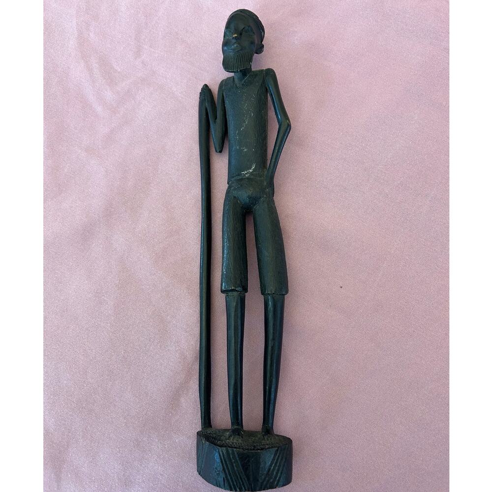 Hand carved wooden African elder bearded tribal figurine
